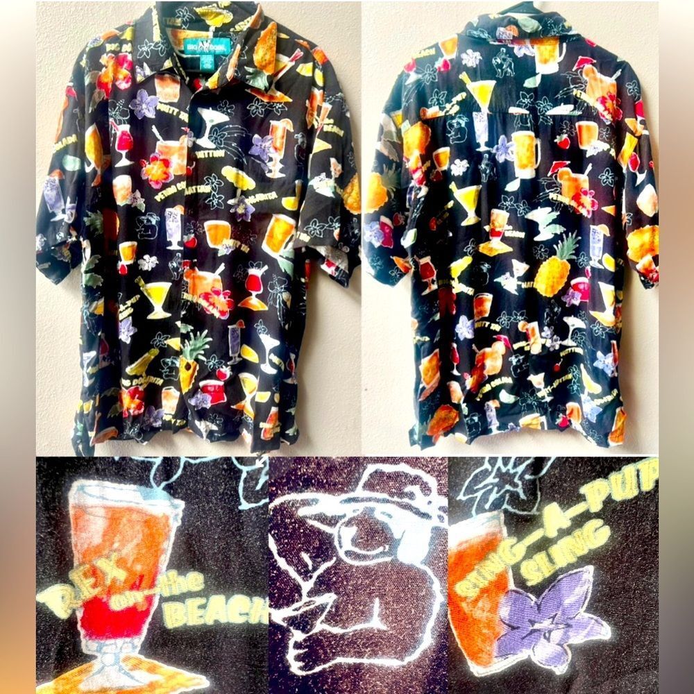 BIG DOG HAWIIAN COCKTAILS SHORT SLEEVE BUTTON DOWN SHIRT MENS SIZE L